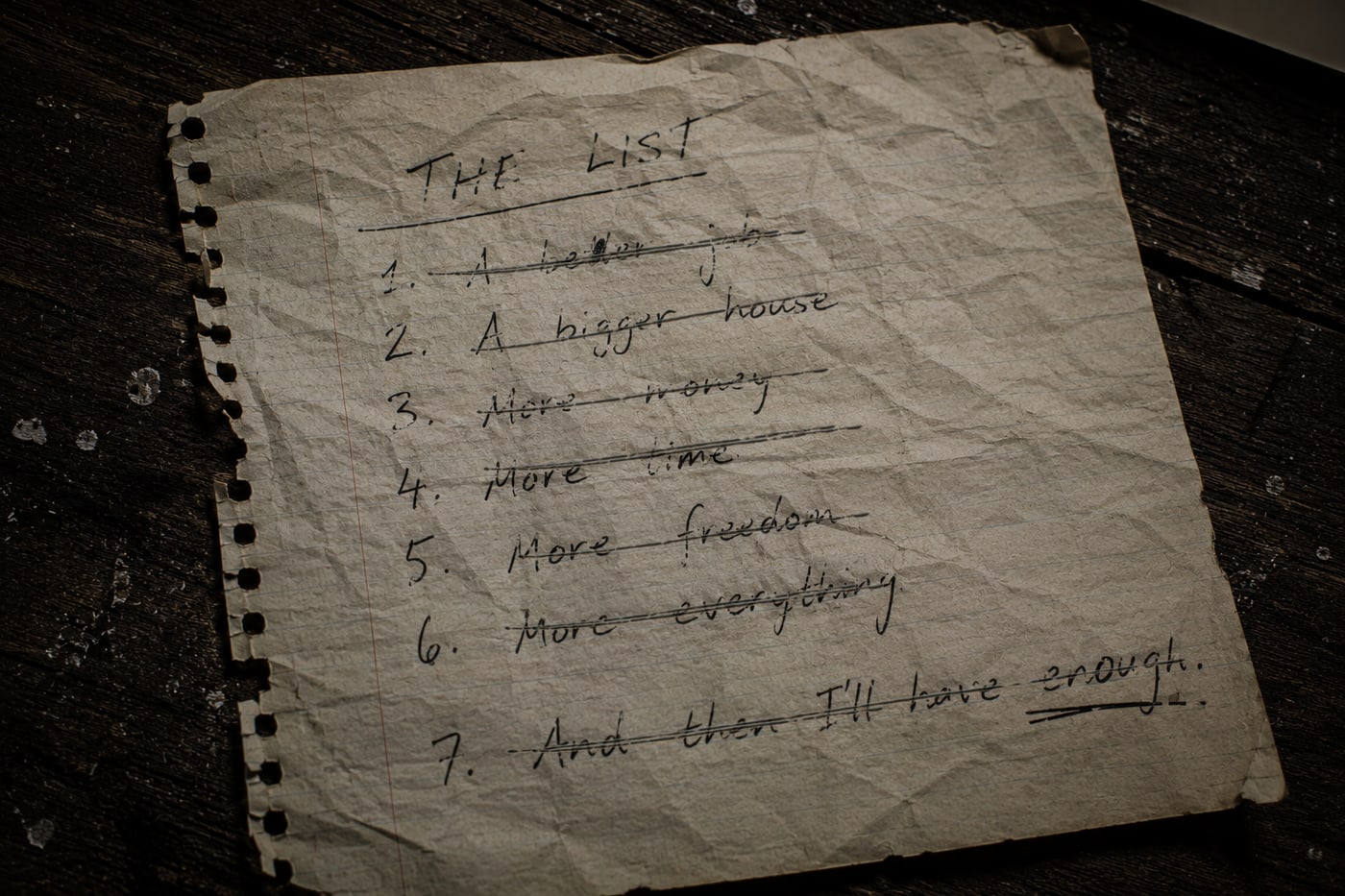 The same handwritten list, every line now crossed out.